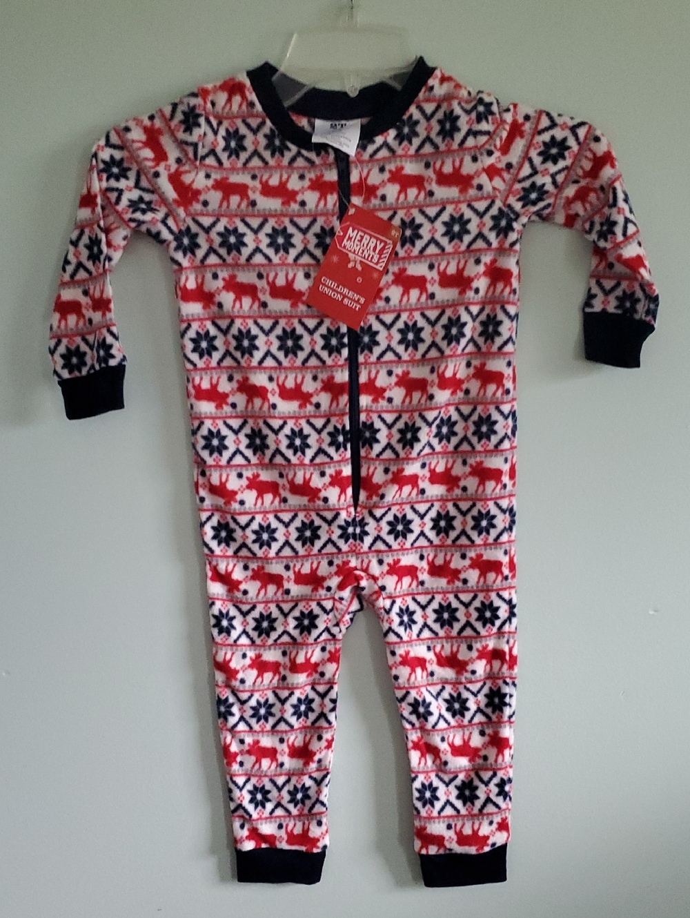 Merry & Me Kids Red and Navy Holiday Footie One-Piece